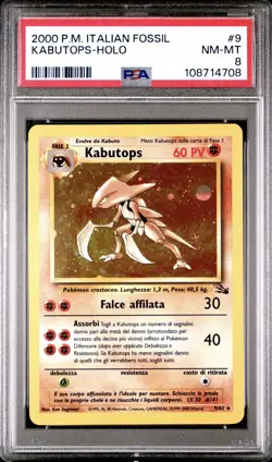 2000 Pokemon ITALIAN Unlimited Fossil Kabutops Holo 9/62 PSA 8 NM-MT - Image 1