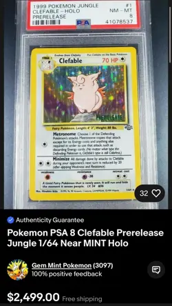 Pokemon PSA 7 NM- 1999 Clefable Jungle Prerelease Holo 1/64 Very Clean! Rare 🍭 - Image 4
