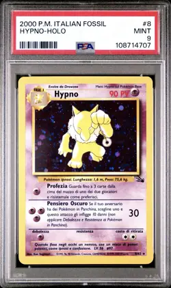 2000 Pokemon ITALIAN Unlimited Fossil Hypno Holo 8/62 PSA 9 MINT - Image 1