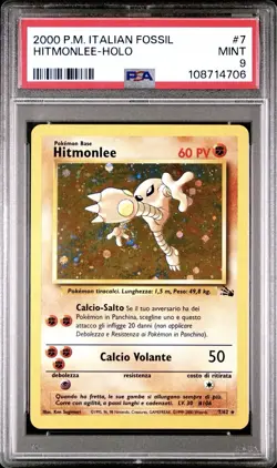2000 Pokemon ITALIAN Unlimited Fossil Hitmonlee Holo 7/62 PSA 9 MINT - Image 1