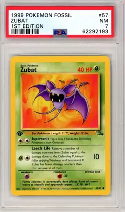 1999 Pokemon Classic Fossil 1st Edition Zubat #57 PSA 7 ES6 - Image 1