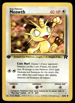 Pokemon TCG Team Rocket #62/82 Meowth 1st Edition LP - Image 1