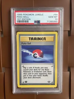 Pokemon TCG Jungle 1999 Poke Ball 1st Edition Card 64/64 PSA 10 - Image 1