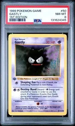 Base Set 1st Edition GASTLY #50/102 PSA 8 1999 Pokemon Card Game - Image 1