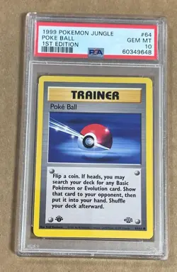 1999 POKEMON 1ST EDITION JUNGLE POKE BALL #64 PSA 10 GEM MT. - Image 1