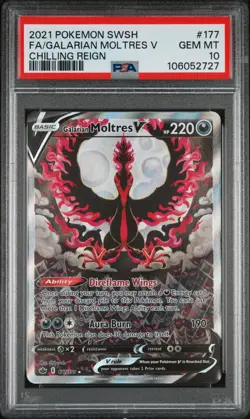 2021 POKEMON SWORD & SHIELD CHILLING REIGN FULL ART/GALARIAN MOLTRES V PSA 10 - Image 1