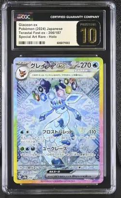 CGC Pristine 10 Japanese Pokemon Glaceon ex 206/187 Sv8a: Terastal Fest Ex - Image 1