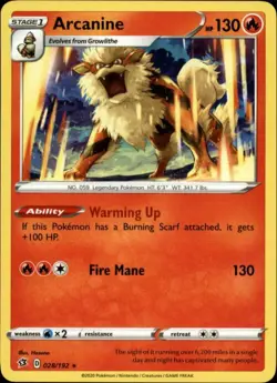 2x (SWSH02-028) Arcanine Rare Pokemon Rebel Clash Card # 28 - Image 1
