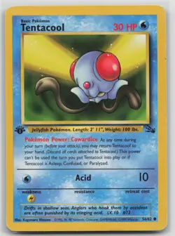 1st Edition Vintage Pokemon Card Tentacool Common Fossil 56/62 - Image 1