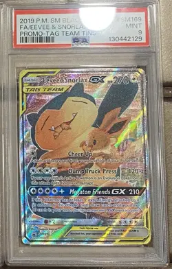 Pokemon Eevee & Snorlax 2019 SM Black Star Promo Tag Team GX SM169 PSA 9 - Image 1