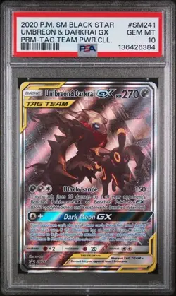 2020 POKEMON SM BLACK STAR PROMO #SM241 UMBREON & DARKRAI GX PSA 10 (Q384 - Image 1