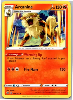Arcanine - SWSH02: Rebel Clash 028/192 - Rare - NM Pokemon TCG - Image 1