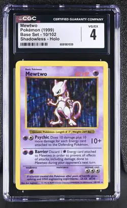CGC 4 Mewtwo 1999 Base Set 10/102 Shadowless Holo Pokemon Card - Image 1