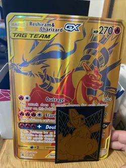 Reshiram & Charizard GX SM247 Tag Team Gold Promo JUMBO OVERSIZED Pokemon Card - Image 1