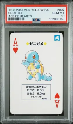 Squirtle #007 Pokemon Playing Card Poker Yellow Ace Hearts 1998 Nintendo PSA 10 - Image 1