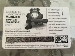 World of Warcraft BlizzCon 2009 Grunty Murloc Space Marine Pet Loot Card UNUSED - Image 2