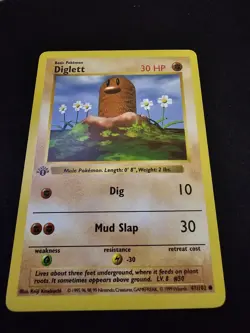 Pokemon 1st Edition Diglett 47/102 Shadowless Base Set Card Unplayed Near Mint - Image 1