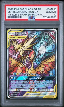 PSA 10 Moltres & Zapdos & Articuno Gx SM210 Promo Hidden Fates ETB Pokemon Card - Image 1
