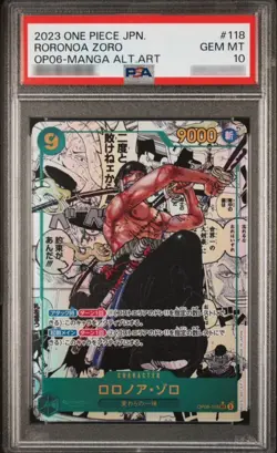 RORONOA ZORO ONE PIECE CARD MANGA ALTERNATE ART TCG OP06-118 PSA 10 JAPANESE - Image 1