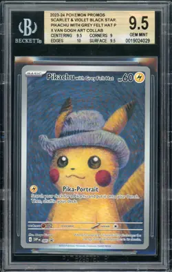 2023 Pokemon Scarlet Violet Promo Pikachu Grey Felt Hat Van Gogh #085 BGS 9.5 - Image 1