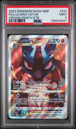 2023 POKEMON SWSH BLACK STAR PROMO #291 FA/LUCARIO VSTAR CROWN ZENITH ETB PSA 9 - Image 1