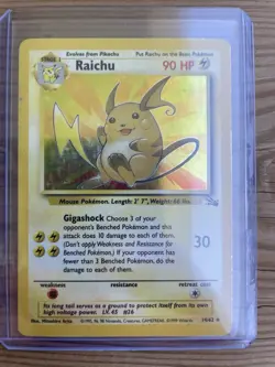 Pokemon TCG Raichu Fossil Unlimited Holo #14 Rare Vintage LP WOTC Lightly Played - Image 1