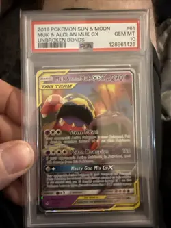 2019 POKEMON SUN & MOON UNBROKEN BONDS #61 MUK & ALOLAN MUK GX PSA 10 - Image 1