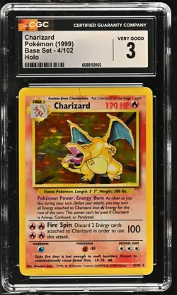 CGC 3 Charizard 1999 Base Set 4/102 Holo Pokemon Card - Image 1