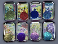 Prismatic Evolutions - EMPTY - Mini Tin Complete Set Of 8 (Tin + Card + Coin) - Image 2