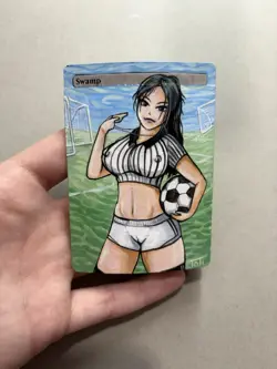 MTG Painted Anime Girl Soccer Referee Swamp Alter Card Magic The Gathering - Image 2