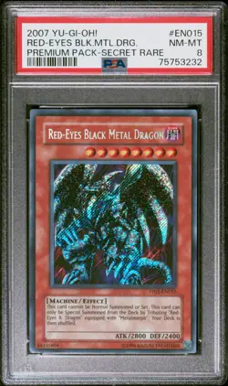 2007 YUGIOH PP01-EN015 RED-EYES BLACK METAL DRAGON SECRET PSA 8 NM #75753232 - Image 1