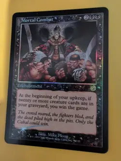 Mortal Combat. Rare Enchantment MTG Card. Vintage shooting star Foil. Torment. - Image 3