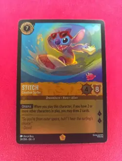 24/204 STITCH CAREFREE SURFER EN9 LEGENDARY DISNEY LORCANA CARD - Image 1