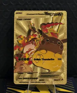 Pokemon Charizard & Pikachu Vmax Tag Team Gold Foil Fan Art Collector Card TCG - Image 1