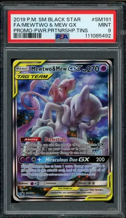 Pokemon PSA 9 Mewtwo & Mew GX Sun & Moon SM191 Power Partnership Tin Promo - Image 1