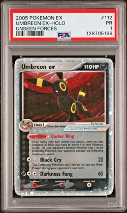 PSA 1 PR 2005 Pokemon EX Unseen Forces Umbreon EX Holo Foil 112/115 - Image 1