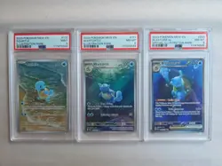 2023 POKEMON MEW EN BLASTOISE EX #200 SIR WARTORTLE #171 & SQUIRTLE #170 PSA 9 8 - Image 1
