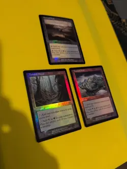 Tainted Wood,Tainted Peak,Tainted Field MTG 3 Card. Old LandFoils. Torment. - Image 1