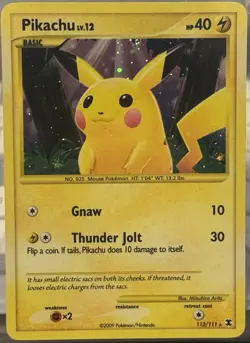 2009 Pokemon Pikachu Holo Secret Rare Card #112/111 Platinum Rising Rivals - Image 1