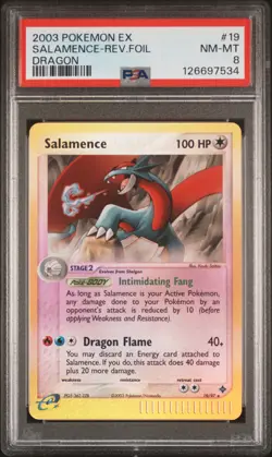 2003 POKEMON EX DRAGON #19 SALAMENCE-REVERSE FOIL PSA 8 - Image 1