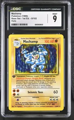 CGC 9 MINT Machamp 1999 Base Set 1st Edition 8/102 Holo Pokemon Card - Image 1