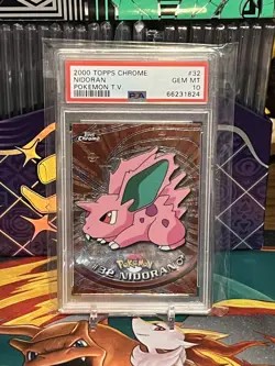 PSA 10 GEM MINT NIDORAN # 32 Topps Chrome HOLO RARE Series 1 Pokemon Card - Image 1
