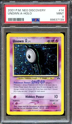 PSA 9 Unown A 14/75 Unlimited Neo Discovery Pokemon Card MINT Holo - Image 1