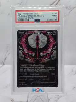2021 Pokemon Galarian Moltres V 177/198 - Chilling Reign Holo PSA 9 - Image 1
