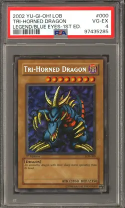 Yu-Gi-Oh Legend of Blue Eyes 1st Edition WAVY Tri-Horned Dragon LOB-000 PSA 4 - Image 1