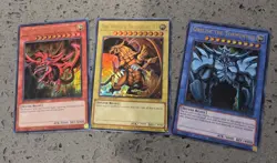 ??YUGIOH! EGYPTIAN GOD CARDS! OBELISK + SLIFER + RA - Near mint HOLO SET - LC01 - Image 1