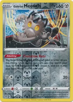Reverse Holo Galarian Meowth Common 126/192 Rebel Clash Pokemon TCG - Image 1