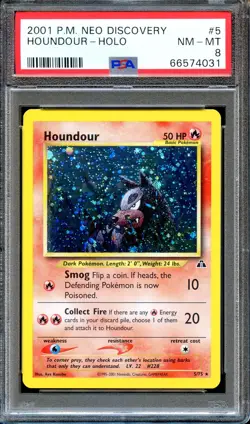 PSA 8 Houndour Unlimited Neo Discovery 5/75 Pokemon Card Near MINT Holo - Image 1