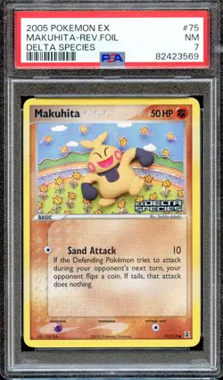 PSA 7 Makuhita EX Reverse Foil Delta Species 75/113 Pokemon Card NEAR MINT - Image 1
