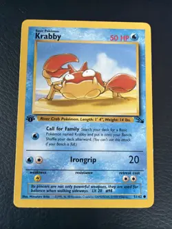 Krabby 1st Edition Fossil 51/62 WOTC Vintage Pokemon 1999 - Image 1